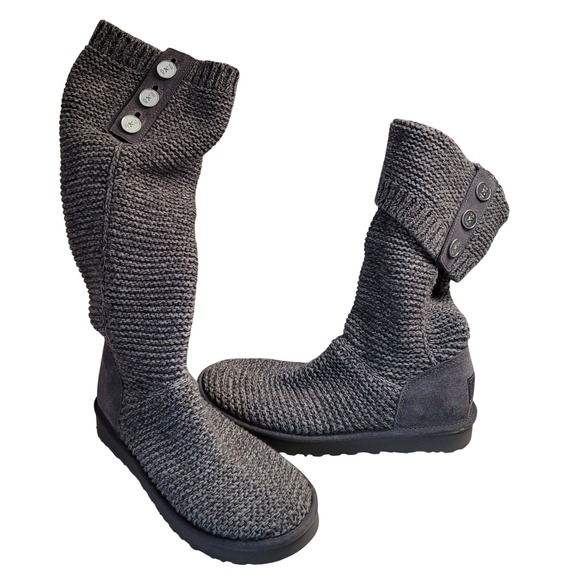 UGG Australia Shoes - UGG Australia Women's Gray Knit Button Cardy Tall Boots Size 10.